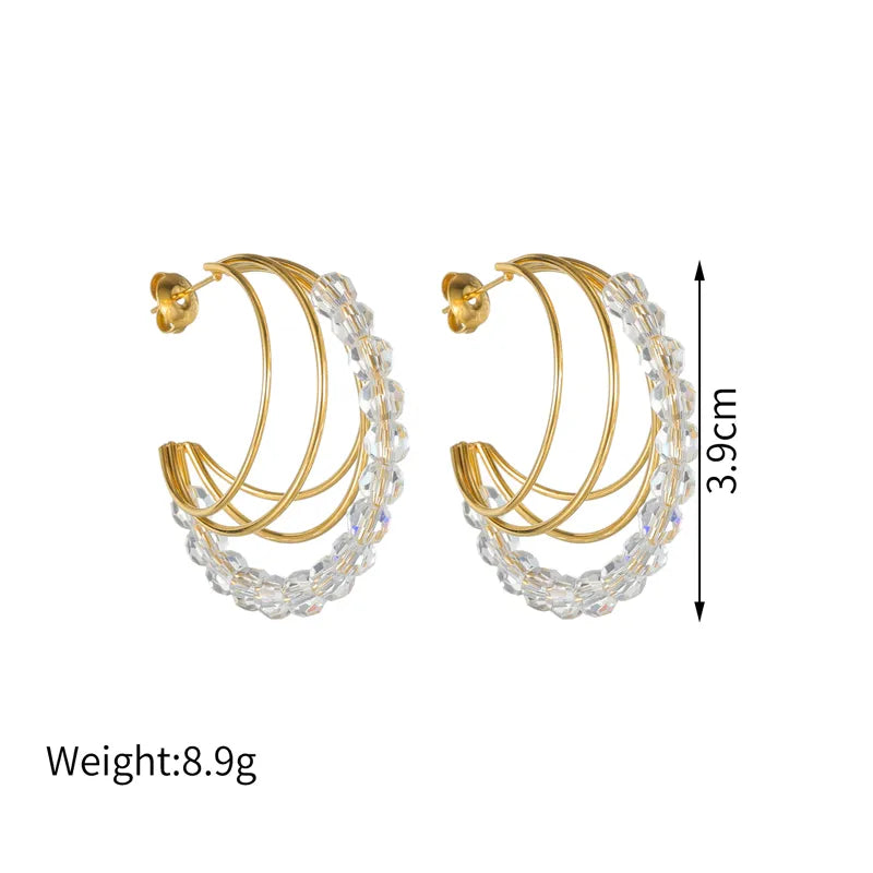 304 Stainless Steel Geometric PVD Coated Stone-Free 18K Real Gold Plated 18K Gold Waterproof Non Tarnish Earrings