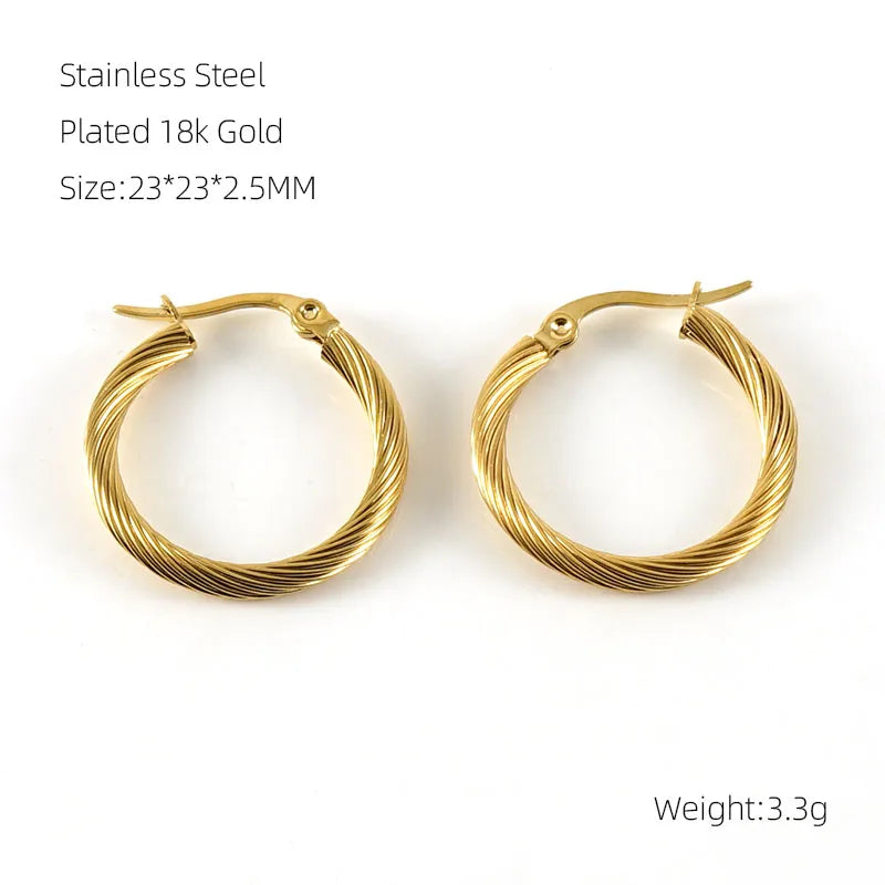 PVD Coated 18K Gold Plated Round Stainless Steel Classic Style Waterproof Non Tarnish Hoop Earrings