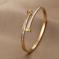 For Women Simple Style Waterproof Non Tarnish Bangle with Electroplated Gold Plating and Zirconia Inlay
