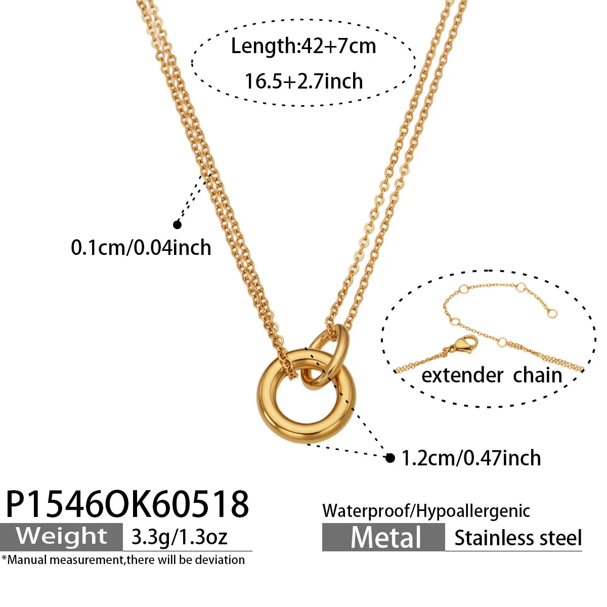 Geometric Waterproof Non Tarnish Necklace for Women in 304 Stainless Steel with 18K Gold Plated PVD Coated Chain