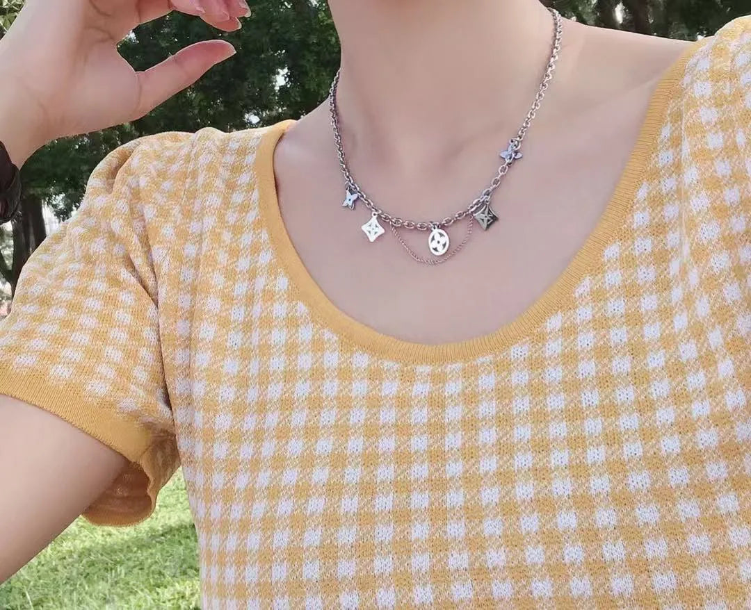 Cutting Letter Necklace for Women in 304 Stainless Steel with Electroplated Gold Plating and Snake Chain