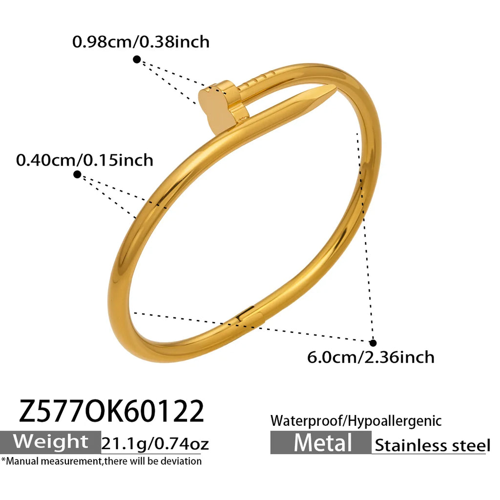 Geometric Bangle For Women, Waterproof Non Tarnish 304 Stainless Steel With 18K Gold Plated And Zircon Inlay