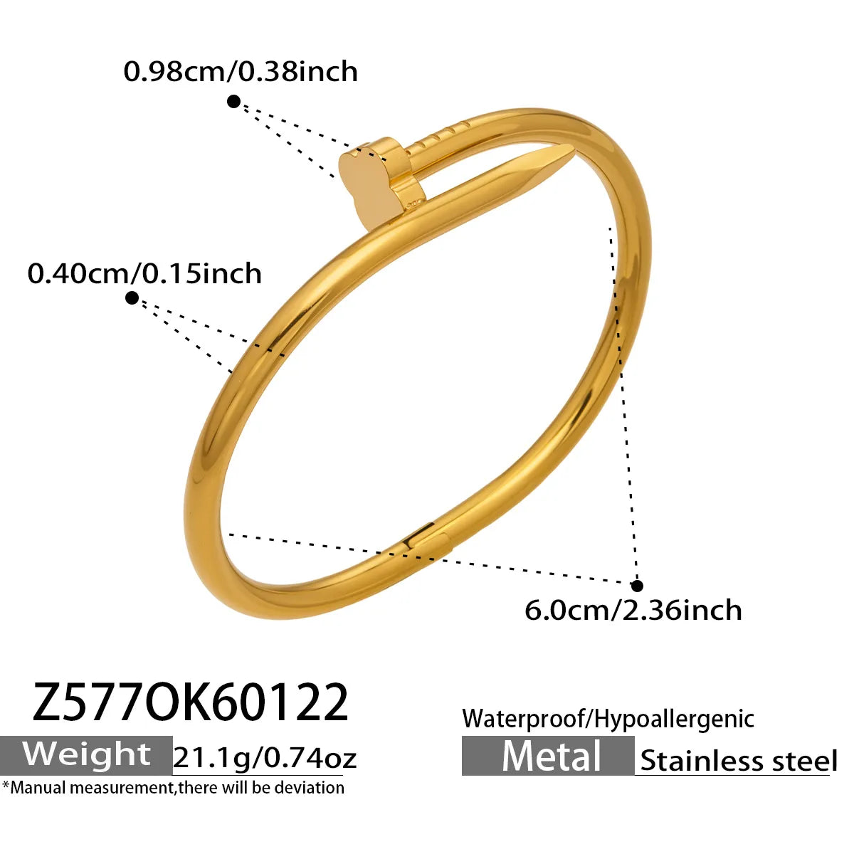 Geometric Bangle For Women, Waterproof Non Tarnish 304 Stainless Steel With 18K Gold Plated And Zircon Inlay