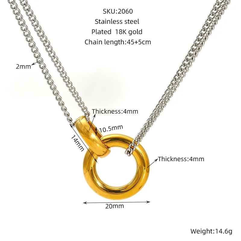 Ion Plating (IP) 18K Gold Plated Geometric Round 304 Stainless Steel Casual Simple Style Streetwear Waterproof Non Tarnish Pendant Necklace