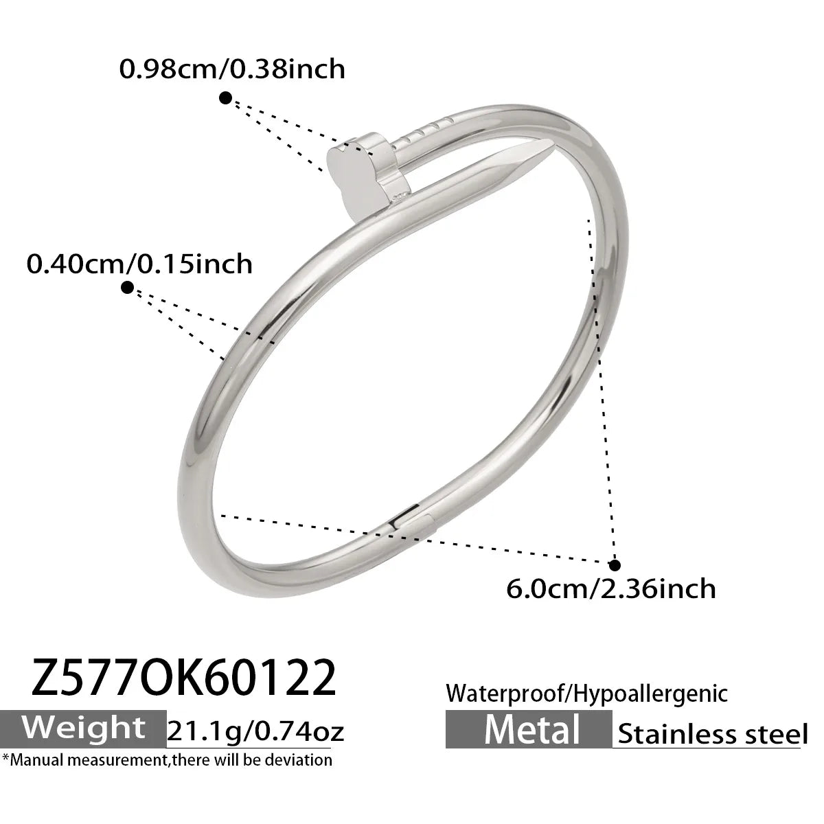 Geometric Bangle For Women, Waterproof Non Tarnish 304 Stainless Steel With 18K Gold Plated And Zircon Inlay