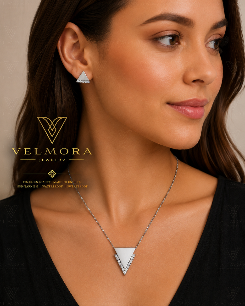 Vacuum Plating Real Gold Plated Triangle 304 Stainless Steel Simple Style Waterproof Non Tarnish Jewelry Set